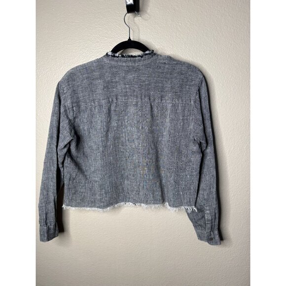 J. Jill Women's Black Blouse Size XS long‎ sleeve linen cropped short - Picture 5 of 7